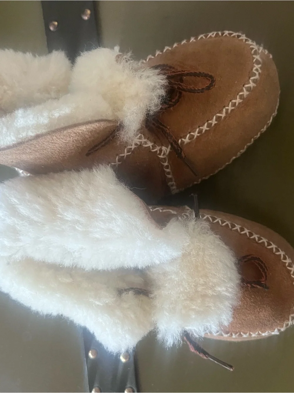 Cozy Brown Suede Baby Moccasin Booties sheepskin